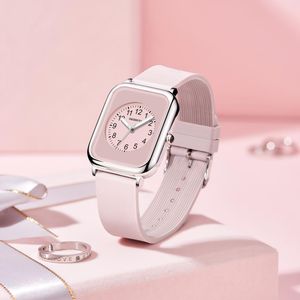 Wristwatches Classic Pink Rubber Women Bracelet Watches Top Brand Square Quartz Small Ladies Wristwatch Gifts Relogio Feminino Zegarek Damsk