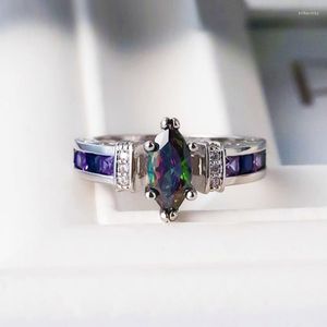 Anéis de casamento caoshi luxo colorido marquise corte em forma cz anel de noivado de pedra para mulheres namorado namorada namorada por atacado