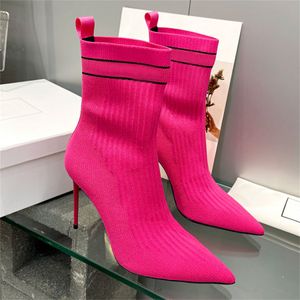Mode Damen Skye Stiefel Socke Schuhe Roni Frau Strickleder Designer High Heel Stiefel 30U3 #