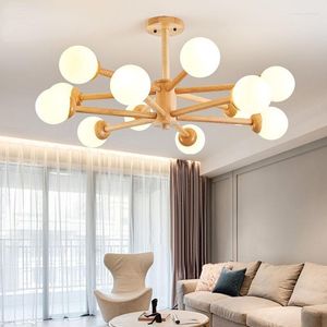 Pendant Lamps Nordic Log Living Room Chandelier Bedroom Dining Simple Japanese Solid Wood Creative Chinese Magic Bean