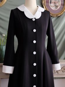 Abiti casual realizzati su ordinazione Primavera Autunno Donna Taglie forti Anni '80 Vintage stile giapponese Dolce ed elegante blocco di colore Nero