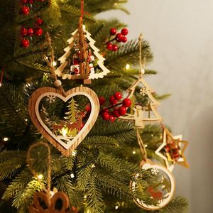 Dekoracje świąteczne Rok 2022 Tree Topper Kolor drewniany wisior zabawki prezent na zewnątrz zimowe wnętrze domowe domowe bombki nordyckie wystrój