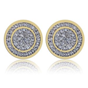 Whole-925 Sterling Srebrne lodowane CZ Premium Diamond Cluster Zirconia Okrągły śrubowe kolczyki dla mężczyzn Hip Hop Jewelry218d