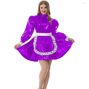 Günlük elbiseler yetişkin bebek sissy pvc kilitlenebilir fener kollu elbise üniforma cadılar bayramı vinil lolita yüksek boyun cosplay kostüm crossdress 7xl