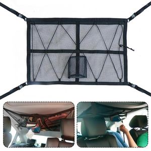 Car Organizer Double-Layer Adjustable Roof Hanging Mesh Net Ceiling Cargo Sundries Storage Bag Pocket Accessories