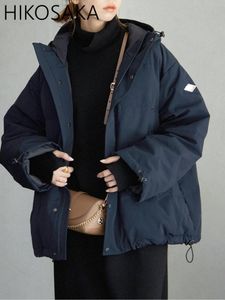 Damen-Daunenparka, japanische Mode, lässig, locker, einfarbig, mit Kapuze, warme Winterjacke, Damen-Streetwear, Langarmmäntel 221207