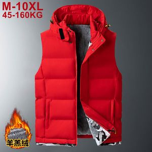 Herrvästar 10xl 9xl 8xl fleece foder ärmlös jacka män tjockare bomulls väst huva varm vinter plus storlek casual waistcoat hane 221208