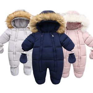 Down Coat Infant Toddler Winter Clothes Baby Hooded Snowsuit Onesie Rompers with Gloves Thicken Boy Outerwear Warm Children's Jackets 221207