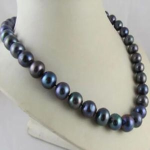 14K VERY PRETTY TAHITIAN NATURAL 9-10mm BLACK PEARL NECKLACE 17"