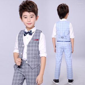 Completi di abbigliamento Autunno Ragazzo Abiti da ballo per matrimonio formale Bambini Gilet scozzese classico Pantaloni 2 pezzi Costume da smoking per bambini