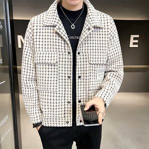 Men's Wool Blends Autumn Winter Men's Coat Casual Woollen Jacket Threedimensional Paste Bag Loose Expanded Woollen Overcoat Checked Coat 221208