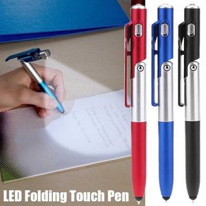Ballpoint Pen with LED Light Multifunction Folding Stand for Phone Holder Night Reading Stationery Pen for Office School Student