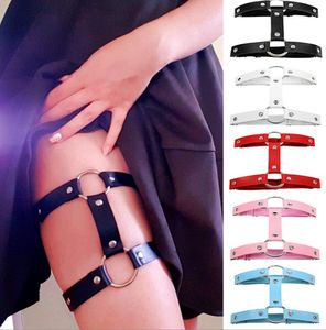 Acessórios góticos para fantasia de jarreteira de duas fileiras Anel de perna de couro PU Elástico Punk Harness Belt Ajustável Anéis de coxa Suspensório Festival Rave Party Acessório