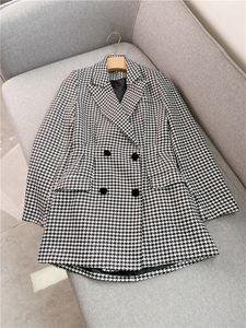2023 Spring Black Houndstooth Blazers Dress Long Sleeve hacked-Lapel Double-Breasted Casual Dresses W2D081106
