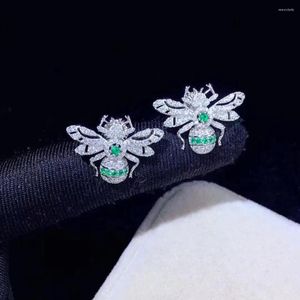 Saplama küpe sevimli yeşil renk arı küpü 925 kübik zirkon böcek ile gümüş ince kadınlar mücevher günlük kullanım
