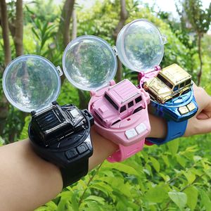 Diecast Model Car Watch Control Car Mini RC 2.4G Remote Drift Stunt Electric Machine Radio Controlled Toy With Light for Children 221208