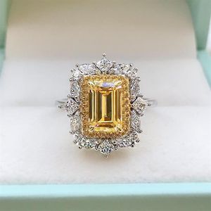 Pierścienie klastra 100% 925 Sterling 6 9 mm srebrny szmaragdowy cytrynowy cytrynowy kamień dla kobiet Wedding Prounds Ring300F