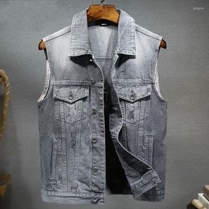 Gilet da uomo Cowboy Uomo Casual Senza maniche Giacca di jeans Tasche Monopetto Vintage Gilet Primavera Autunno Slim Fit Biker Vest Top