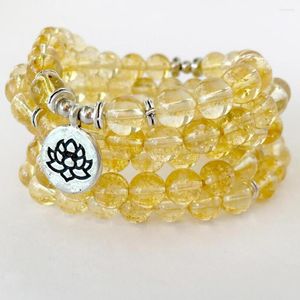 Braccialetti di collegamento MG1358 Citrino naturale di grado A 108 Bracciale Mala Collana di rosario di fascino di loto di cristallo giallo Gioielli di guarigione spirituale per