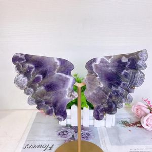 Estatuetas decorativas chegando um par de cristais naturais cálculos curais sonho de ametha asas de borboleta em suporte para decoração contém o