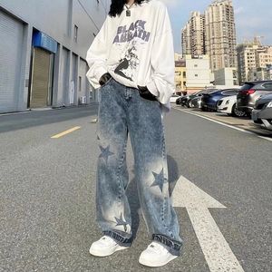 Frauen Jeans ￜbergro￟e gewaschene Star Muster Baggy Jeans High Street Lose geradlinig Y2k Sommer Casual Hip Hop Frauen 221207