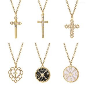 Pendant Necklaces Classic Cross Necklace Gold Color Figaro Chain For Women Men Religious Jewelry Inlaid Zircon Birthday Gift