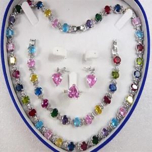 Fashion Jewelry Zircon Link Bracelet Earrings Ring Necklace Set
