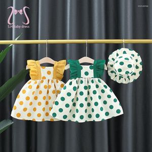 Mädchen Kleider 2 stücke Polka Dot Baby Mädchen Kleid Sommer Mode Kleinkind Party Prinzessin Für Kinder Kinder Kleidung Set 0 bis 3 Jahre Hut