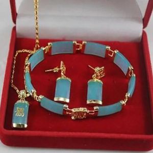 Fashion Jewelry Blue Jade Pendant Halsband armband örhängen sätter aaa