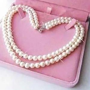 Vackra utsökta smycken 2 rader 7-8mm White Pearl Necklace