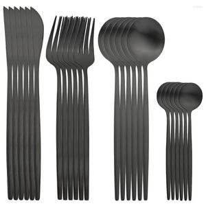 Dinnerware Sets 24Pcs Black Stainless Steel Cutlery Set Matte Knife Fork Spoon Tableware Kitchen Dinner Flatware