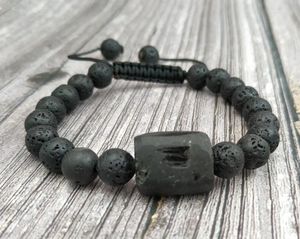 Wholesale Strand YA4041 Natural Black Tourmaline Stone Lava Beads Knot Cord Bracelet Adjustable