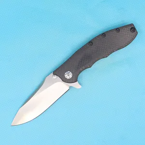 M1227 0562CF Flipper Folding knife D2 Drop Point Satin Blade Carbon Fiber with TC4 Titanium Alloy Handle Ball Bearing Washer Fast Open EDC pocket Folder Knives