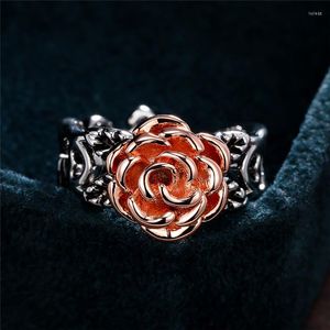 Wedding Rings Vintage Hollow Rose Gold Flower Ring Female Dainty Two Tone Boho Silver Color For Women Jewelry Promise Bands