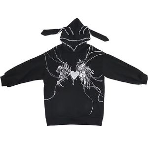 Women's Hoodies Sweatshirts Y2k Harajuku Gothic Grunge Mechanical Rabbit Ears Hooded Black Hoodie Women Autumn Punk Fashion Streetwear 221208