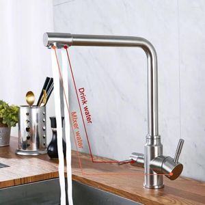 Kitchen Faucets 304 Stainless Steel Water Purifier Cold With Filtered Drinking Faucet Wiredrawing Black Sink Mixer Tap