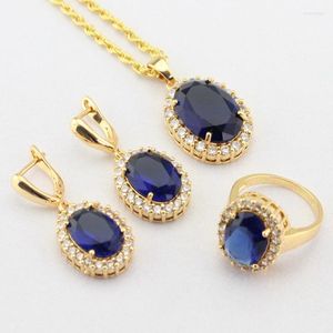 Necklace Earrings Set WPAITKYS Blue Semi-precious Gold Color For Women Drop Pendant Rings Free Gift Box on Sale