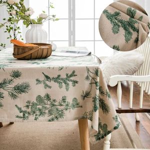 Table Cloth Rectangle Cotton Linen Tablecloth For Kitchen Dining Room Green Pine Tree Printed Washable Fabric Cover Home Decoration