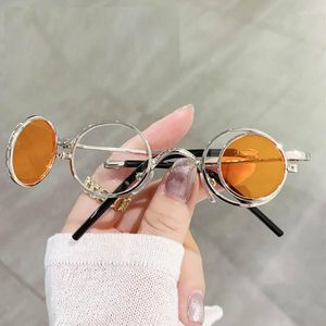 Sunglasses Steampunk Double Lens Men Fashion Ins Shades Men's Outdoor Cool Flip Round Sun Glasses Women Small Oculos