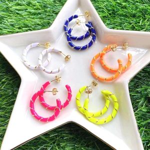 Hoop Earrings 5Pairs Neon Big Round For Women Colorful Enamel Jewelry Fashion 2022 Wholesale Cuff Earring