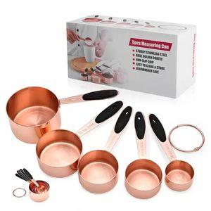 Medição de copo de copo de aço inoxidável Copper Acessórios de cozinha de ouro rosa Rosa Baking Bartending Measuring Spoon Cooking Tools Set Wholesale SS1208
