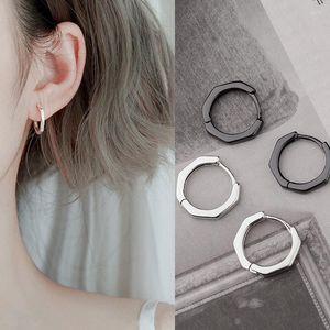 Hoopörhängen möter 925 Sterling Silver Minimalist Geometric Octagon Black Earring Buckle For Women Trendy Punk Fine Jewelry Wholesale