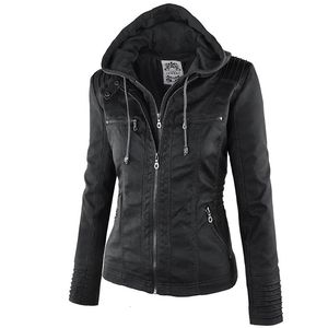 Kurtki damskie moda zima sztuczna skóra podstawowa kaptura czarna szczupła motocykl płaszcza płaszcza kobiet Jaqueta 221207