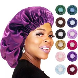 Factory direct Hot-selling caps plus size elastic double layer satin sleeping cap Europe and the United States popular wash wide side hair protection cap