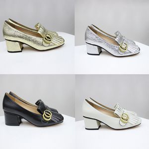 Marmont Designer Sandaler Women High Heel Gold Chunky Pumps Square Heels Loafers Summer Metal Buckle Vintage Sandal With Box