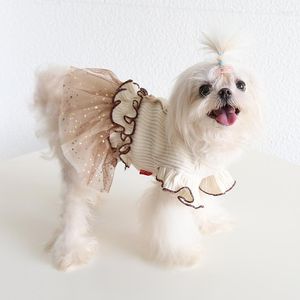 Dog Apparel 2022 Autumn And Winter Clothes Star Retro Flying Sleeve Skirt Cat Clothing Pet Dogs Dress