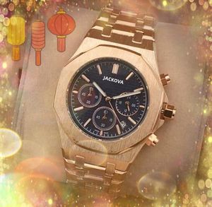 Mens Full Function Quarz Chronograph Watch 42mm Hour Hand Display Luxury Popul￤ra gummi Fina rostfritt st￥l B￤lte multifunktionellt armbandsur Montre de Luxe