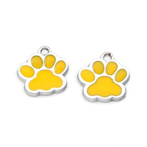 100 stig gul ename Dog Paw Alloy Charm Pendant för smycken tillverkning