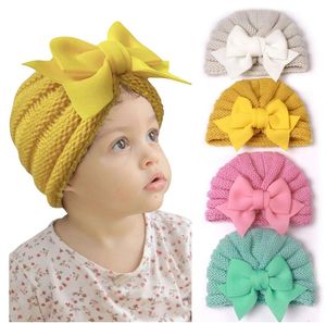 Kış Yenidoğan Şapka Örme Bows Çocuk Türban Şapkaları Bebek Beanie Bebek Kızlar Kapı Sıcak yürümeye başlayan Bonnet Bebek Headwrap Aksesuarları 0-4y