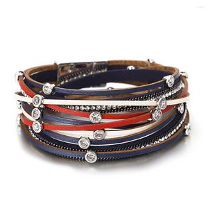 Bracelets Charme Amorcome Classic Crystal Beads Cuero para mujeres Reneston Multicapa Amre Wrap Brazalete Bangle Fashion Jewelry Gift